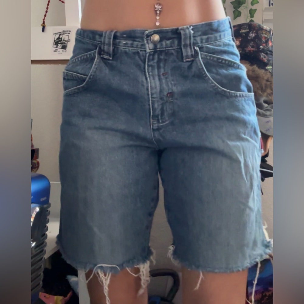homemade jorts with red detailing